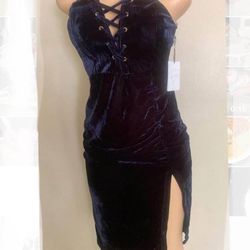 Vestido De Terciopelo En Azul Oscuro  Talla M Y  L