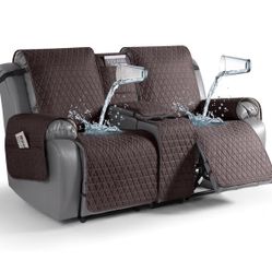 TAOCOCO 100% Waterproof Loveseat Recliner Cover with Console, Non-Slip Washable Reclining Couch Cover for 2 Seats, Furniture Protector for Dogs, Choco