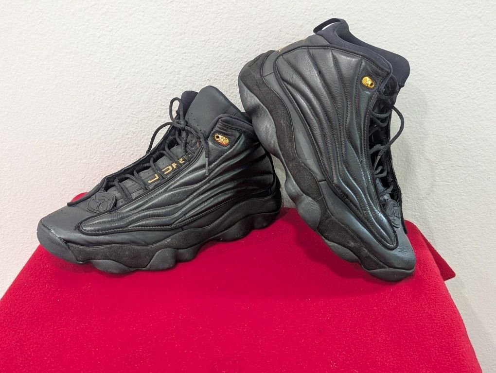 Nike Air Jordan Pro Strong Black Metallic Gold Leather Men's Shoes Size 13