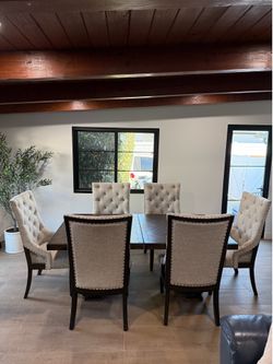 Living Spaces 7-Piece Dining Set w/ Extension Leaf – Solid Wood Table & 6 Performance Fabric Chairs