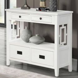 Retro Style White Solid Wood 36 in. Sideboard Console Table Sofa Table, Entryway Table with 4-Drawers and Storage Shelf
