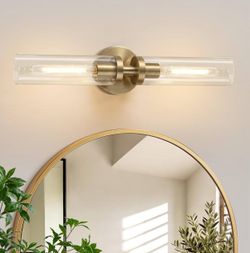 Indoi Brass Wall Sconces, Hardwired Bathroom Sconces Wall Lighting with Clear Glass