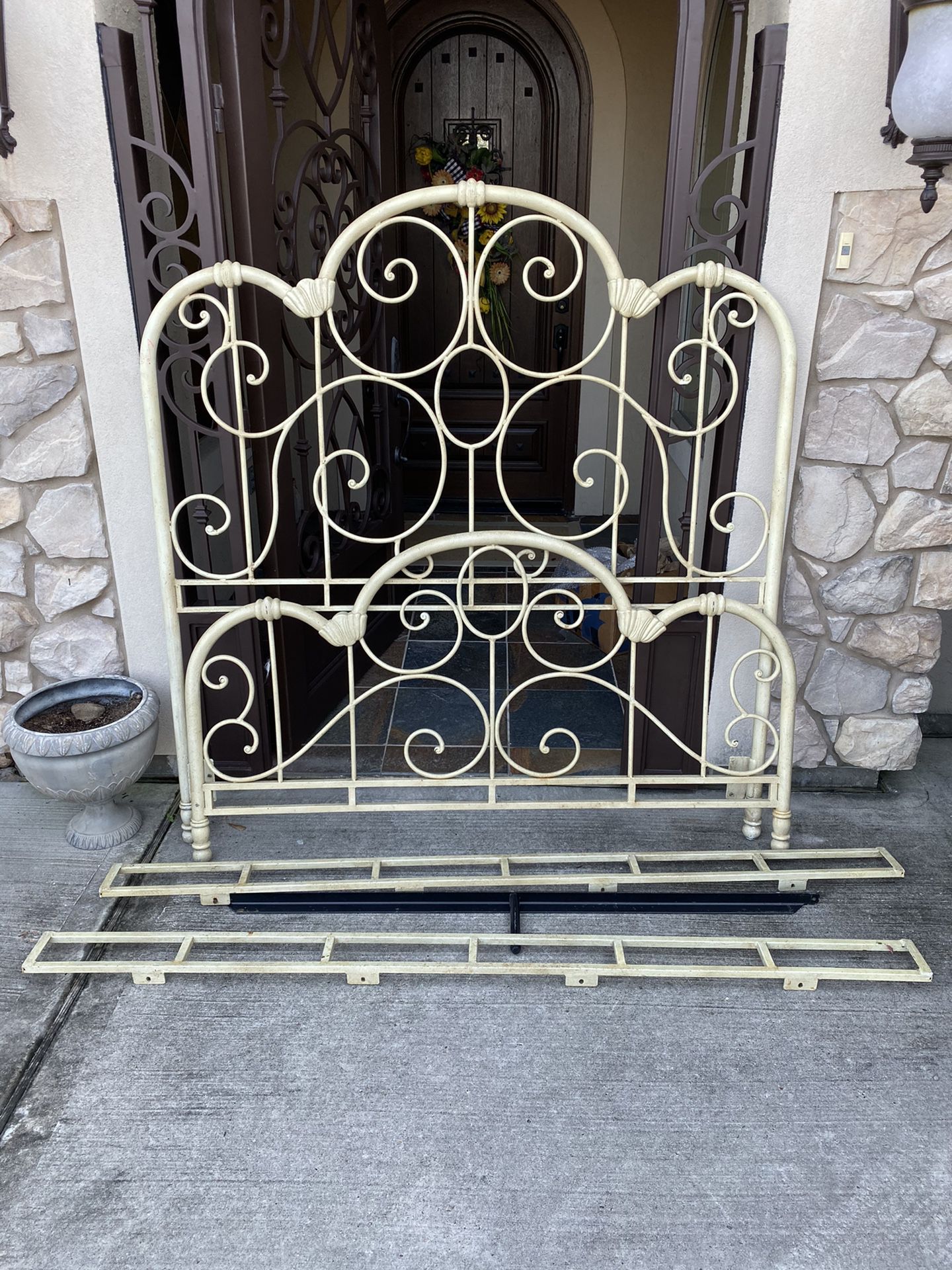 Queen size iron decorative bed frame - cream colored