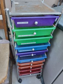 Salon Rolling Cart with Multi-Color Drawers
