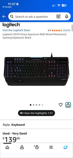 Logitech Gaming RGB Keyboard Excellent Condition