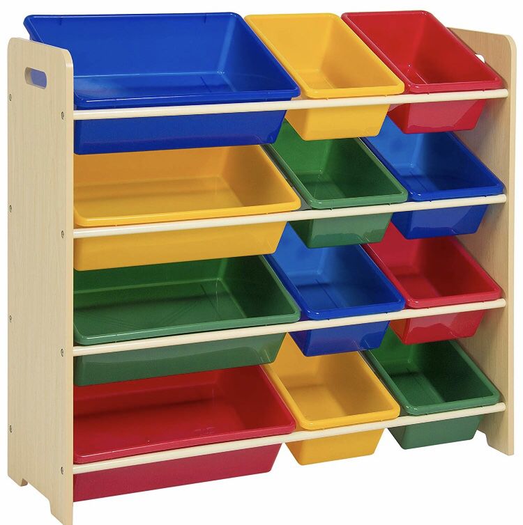 4-Tier Kids Wood Toy Storage Organizer Shelves Rack