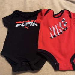 2 Onesies Nike And Puma Size 0-3 Months 