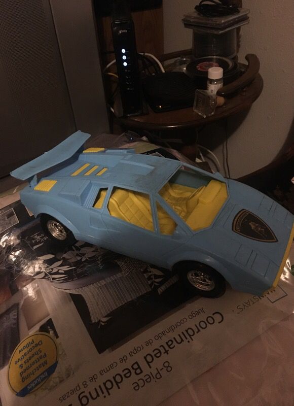 Vintage plastic tootsie Lamborghini baby blue and yellow rare