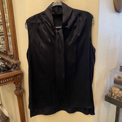 ELIE TAHARI Women Black 100% Silk Elegant Fringe Neck Tie Tank Top Size XL