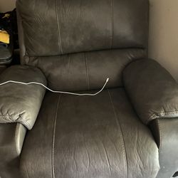 Moving Sale! 93” Inch Leather Sofa. Leather Recliner With Charge Port. Extendable Wooden Table, 4 Chairs