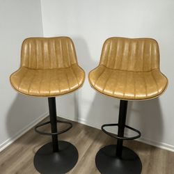 Set Of 2 Mustard Yellow Dining / Bar Chairs