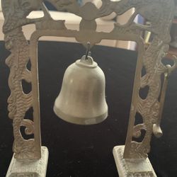 Vintage Brass Bell On An Ornate Dragon Stand With Removable Mallet