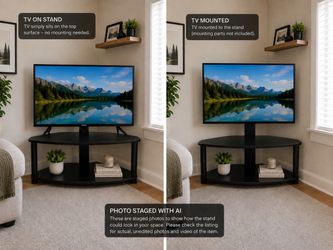 Black Corner TV Stand with Two Shelves