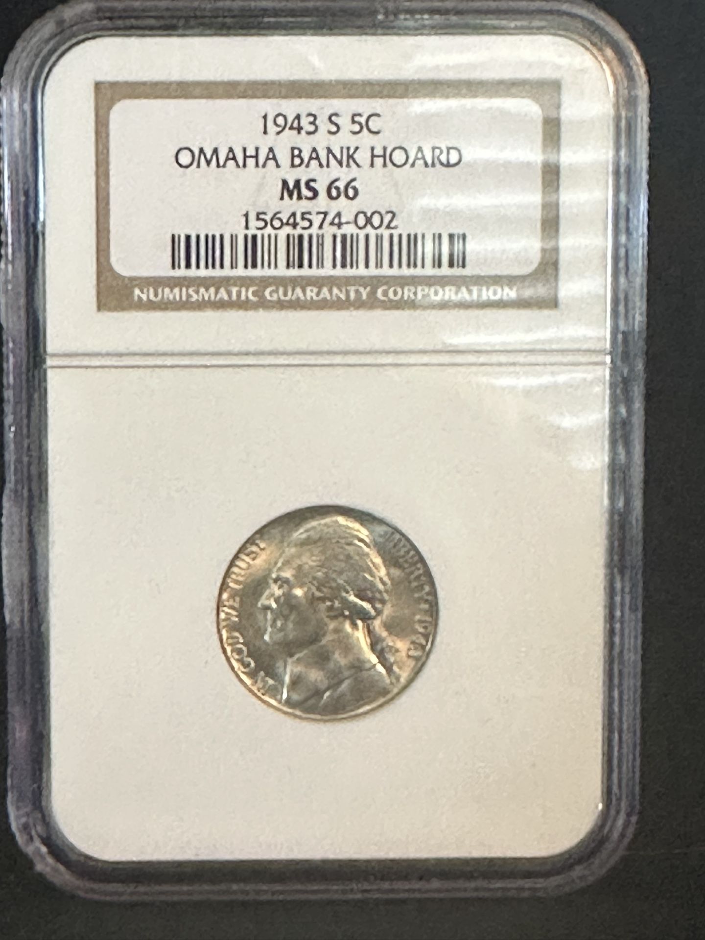 1943 S Omaha Bank Hoard Jefferson Nickel NGC Rated