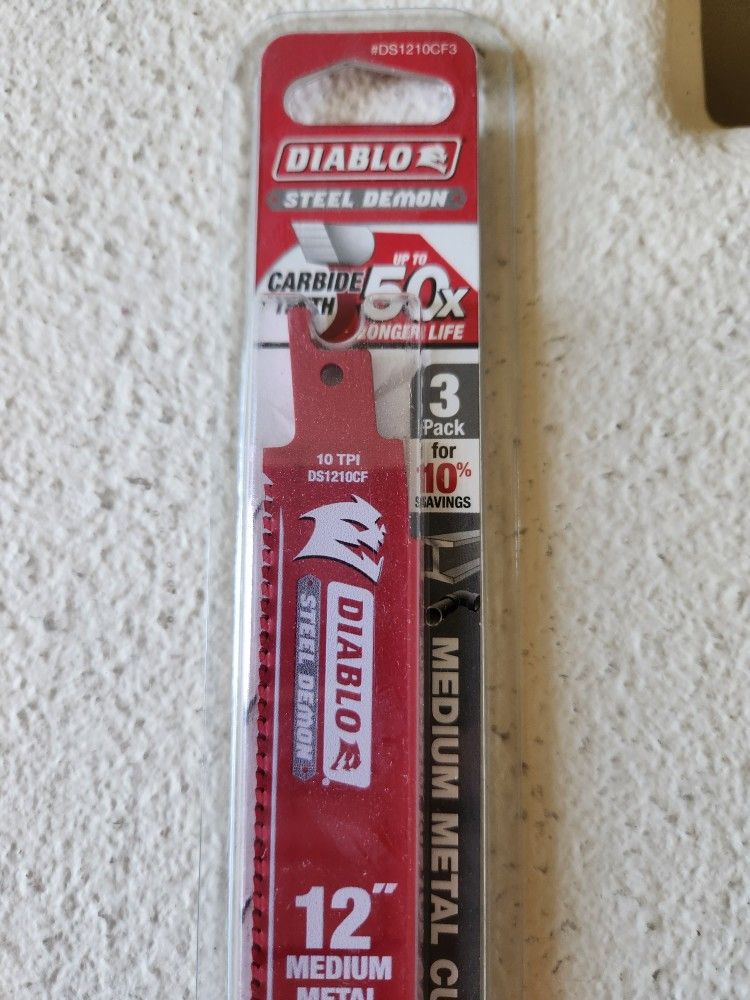 Diablo 12 Inch 10 TPI Steel Demon Carbide Reciprocating Saw Blades For Medium Metal Cutting New 3 Pack