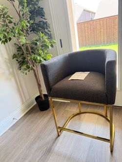Brand New Guyou 24" Modern Charcoal Linen Counter Height Bar Stool (Gold Frame)