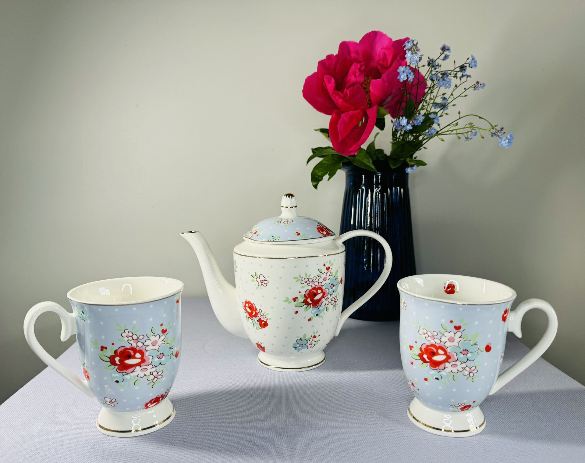 Grace Teaware Shabby Chic Fine Porcelain Teapot And 2 Cups