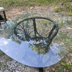 Bamboo Base Glass Top Dining Table