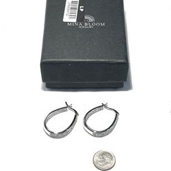 Brand New Mina Bloom 2 Inch Silver Hoop Earrings With Swarovski Element Crystals