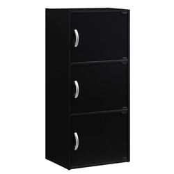 HODEDAH IMPORT 3-Shelf Bookcase Cabinet, Black