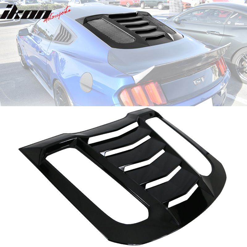 Fits 2015-2024 Ford Mustang IKON V2 Style Rear Window Louver Sun Shade Gloss Black