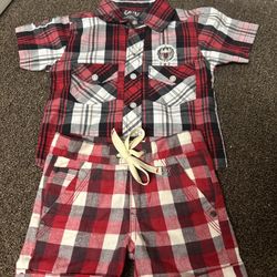 Baby Boy Plaid Button Up Shirt And Shorts Set