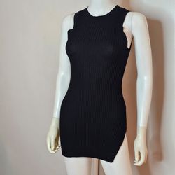 Zara Black Ribbed Sleeveless Bodycon Mini Dress/Top/Cover Up Size S