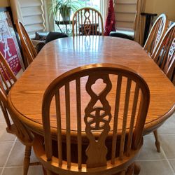 Oak table chairs and buffet