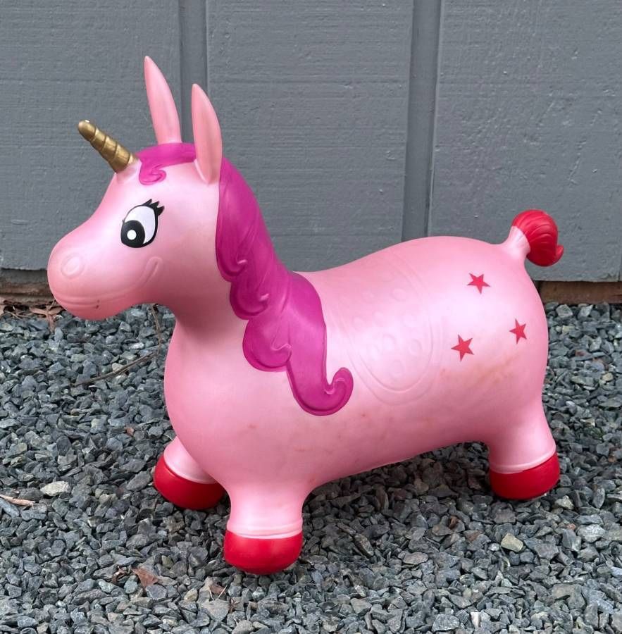 Kids Play Time Inflatable Bouncy Ride On Pink Unicorn