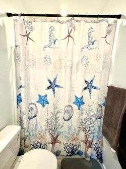 Beach-Themed Printed Shower Curtain & Bathroom Decor