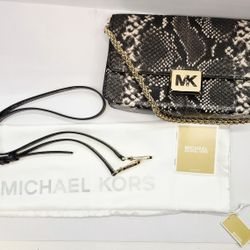 Michael Kors Sonia Snake Embossed Leather Medium Gold Chain Shoulder Bag/ Crossbody