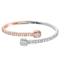 10k Rose & White Gold Bangle Bracelet with Baguette Cut Diamonds 1.38 ctw
