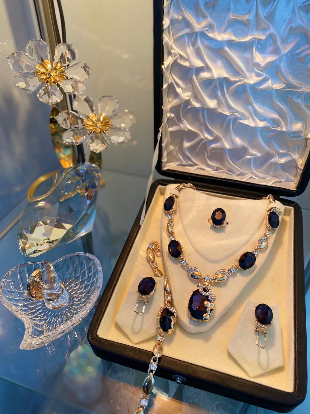 18k Dubai Gold Plated Violet Gem Luxury 4 Pcs Jewelry Set