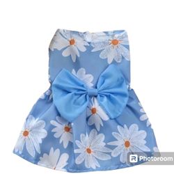 New Small Dog Blue And Daisy Dress With Bow Sizes S, L