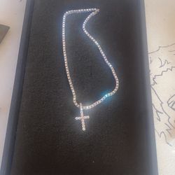 Iced Out Tennis Chain With Cross Pendant