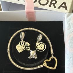 Pandora Bracelet & 3 Charms 