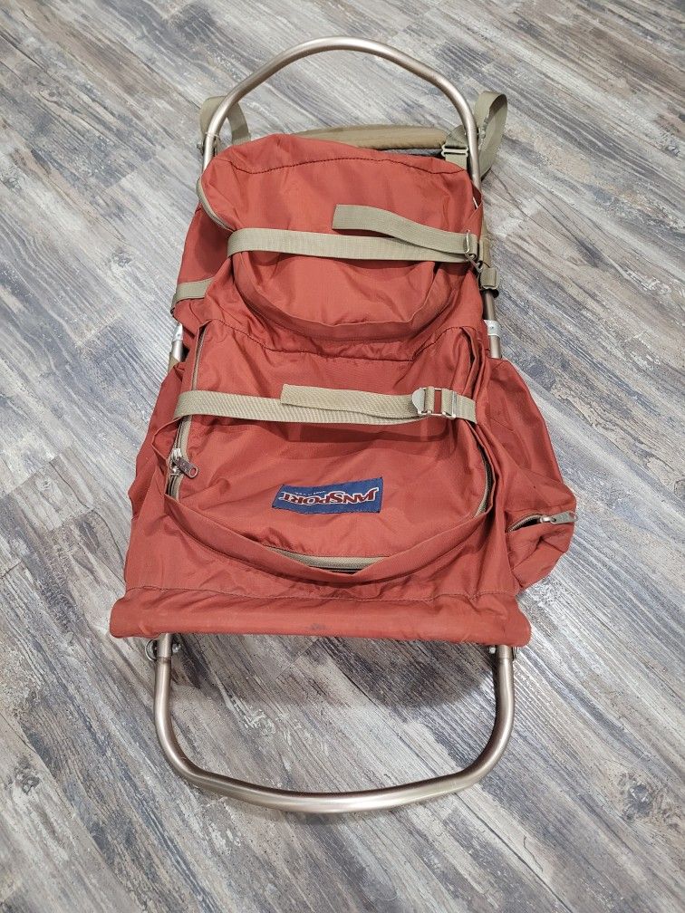 VTG Huge L Jansport Dark Orange Hiking Backpack Alum External Frame Made USA