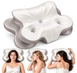 Neck Pillow for Sleeping, 3-Hole Cervical Memory Foam Pillow Ice Silk Cover