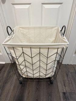 Rolling Metal Laundry Hamper with Canvas Liner
