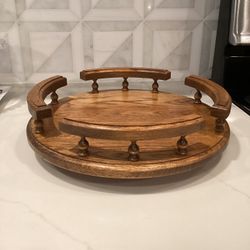 Vintage Wood Lazy Susan Turntable Server 12” OAK (salt & pepper mill & napkin holder also,  if wanted, at no extra charge)