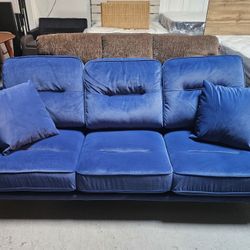 Comfy Blue Velvet Sofa 