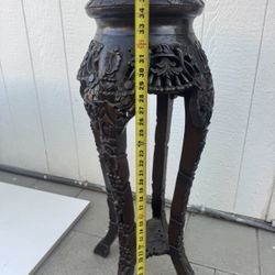 Antique  Carved Brown Wood Table Stand 