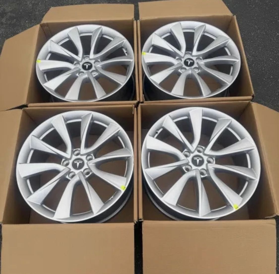 Set of 4 Tesla Model 3 19 Inch Silver Stiletto Wheels Rims (2017-2022) 19x8.5 5x114.3