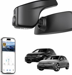 4K Dash Cam for Volkswagen Golf & GTI & R MK 7/7.5/8 2015-2025 (Model A Black), Rabbit Variant, OEM Look, UHD 2160P, App & WiFi, Loop Recording, Easy