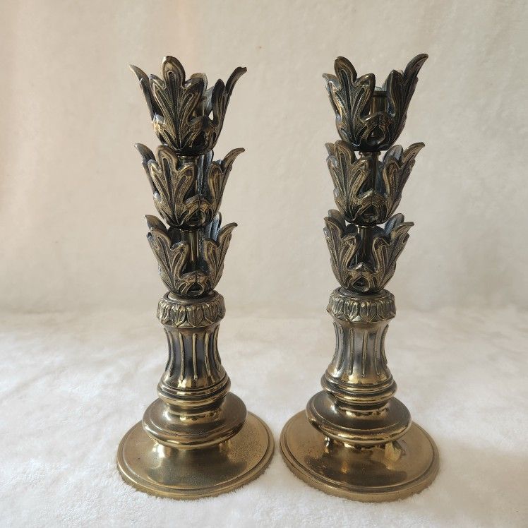 Vintage Brass Candlestick Set, 1960s Candle Holders, 60s Mid Century Modern, Gold Home Decor