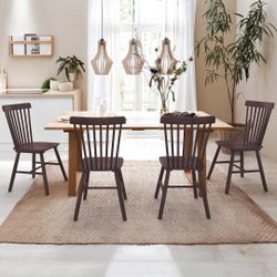 Brwon Set of 4 Dining Chair, Solid Wood Spindle Back Wooden Chairs for Kitchen and Dining Room