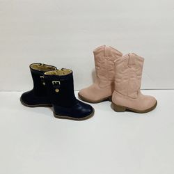 baby boots jack & Jane navy/zipper gold  4 pink boot not/brand  6  (2 Pair) New