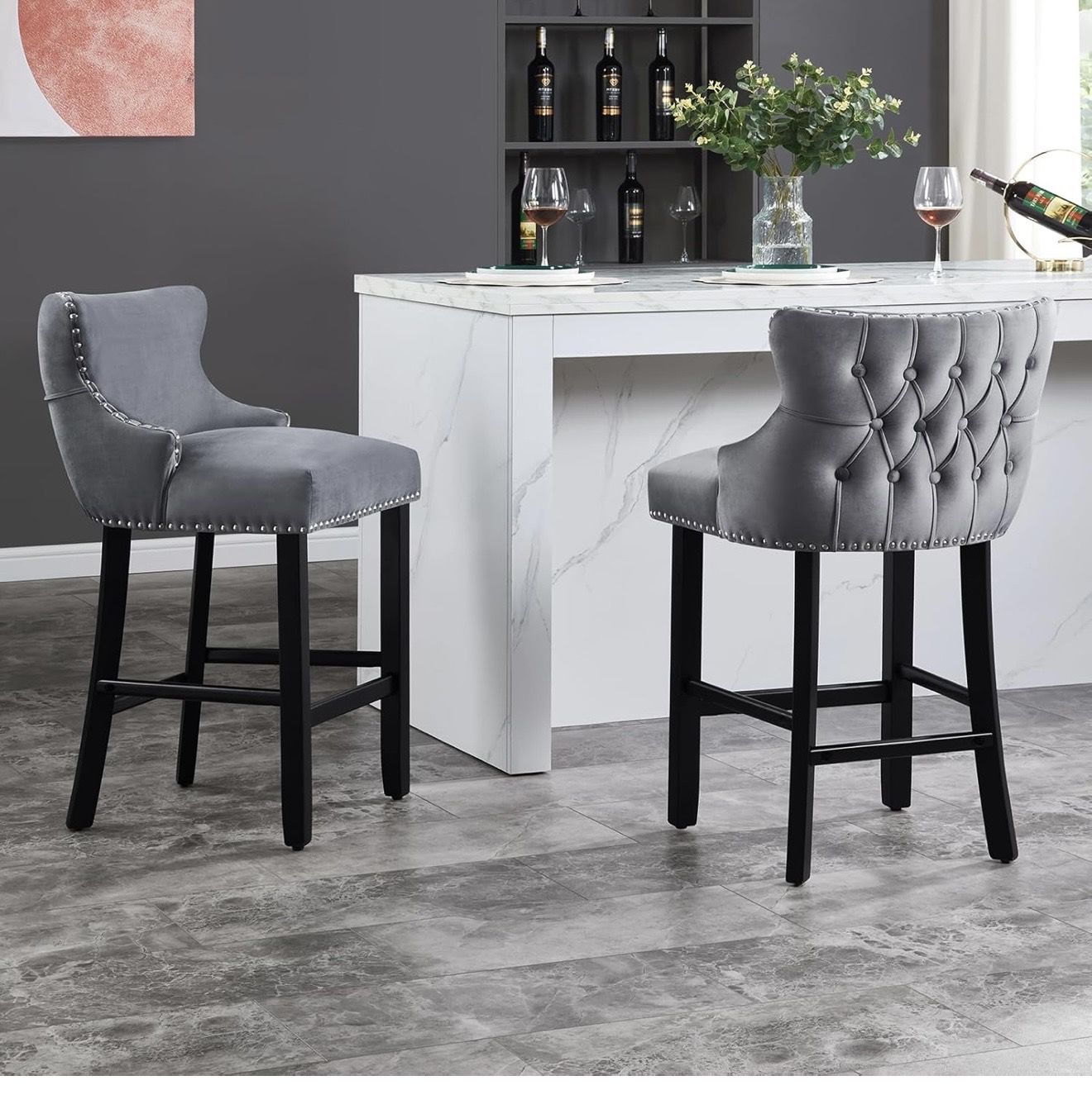 New Velvet Bar Stools 2/Set(Gray)
