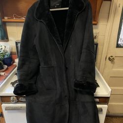 UTEX Black Woman’s Full Length Shearling Coat