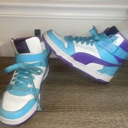 Puma RBD GAME HEIGHT TOP Unisex Kids Size 5 White Turquoise & Purple Leather